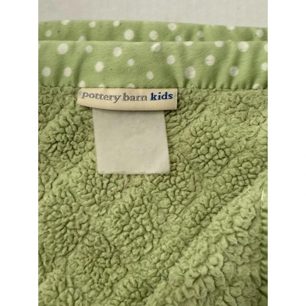 Pottery Barn Kids Sage Green Baby Blanket Embossed Diamonds Polka Dot Satin Trim